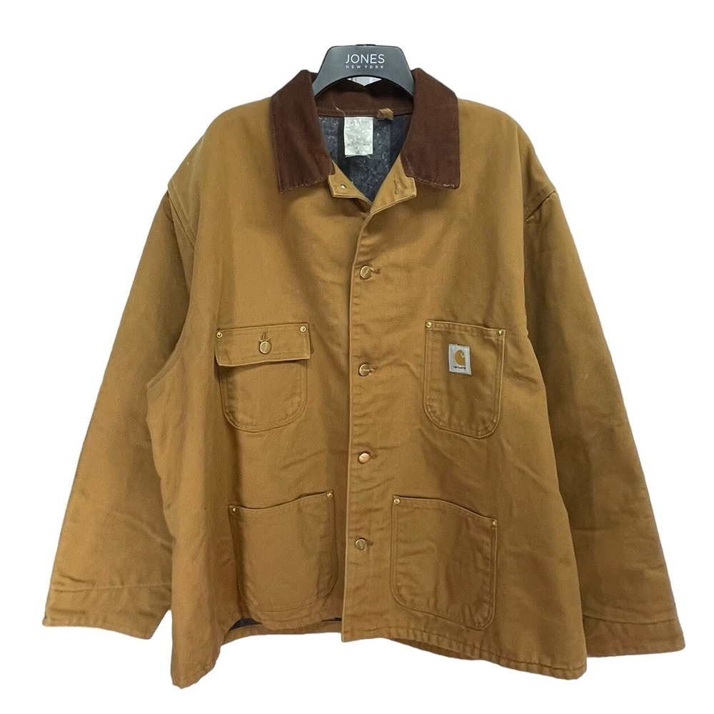 Vtg Carhartt Jacket Coat Brown Duck Wool Blanket Lined Work Chore 6BLC Size 54